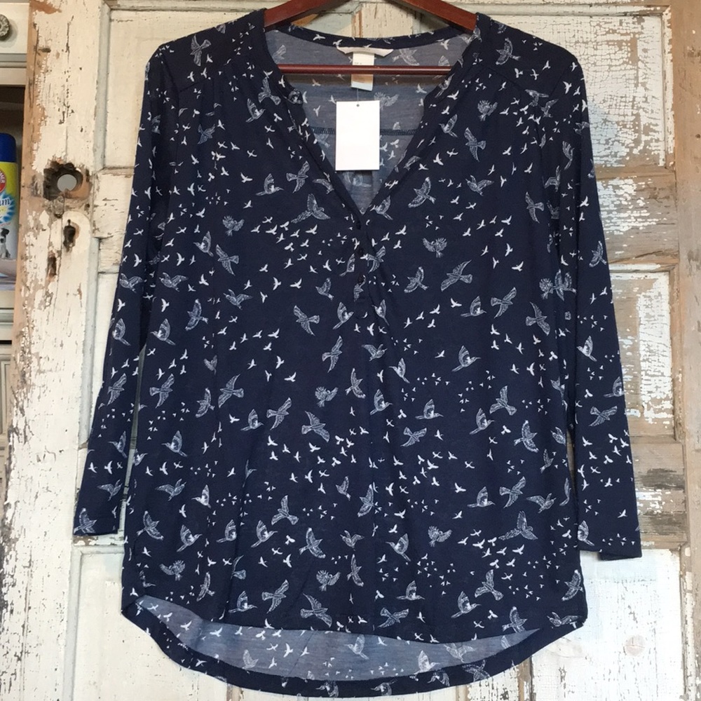 NWT H&M Navy & White Top with Birds